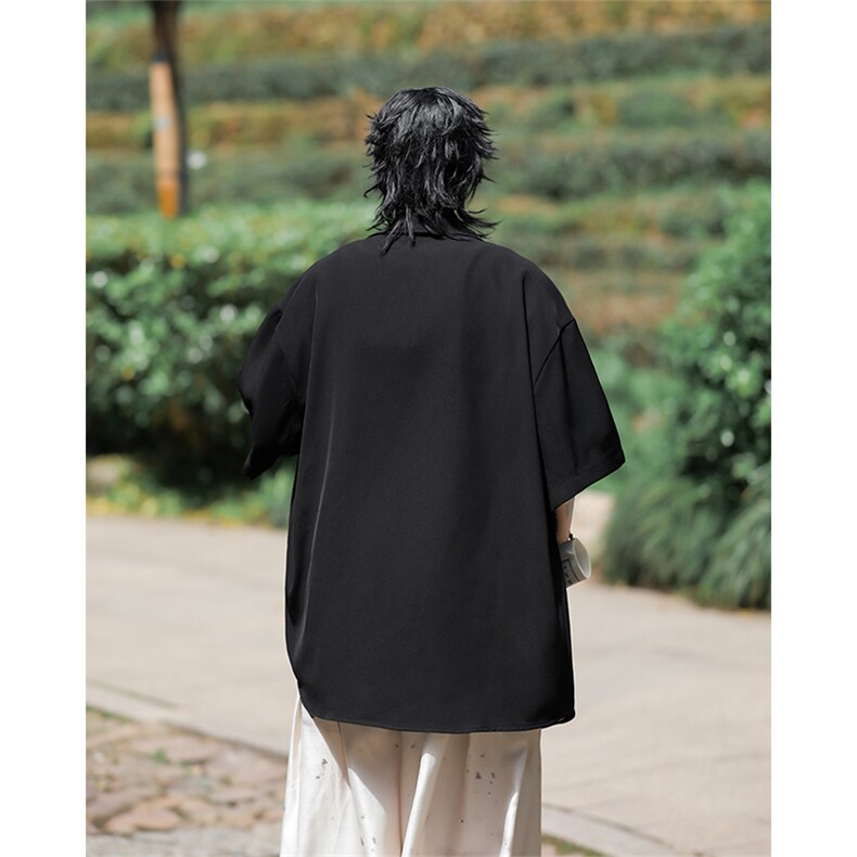 新中式竹叶短袖衬衫夏季新款高级感宽松休闲百搭衬衣,男装衬衫,星座410-7