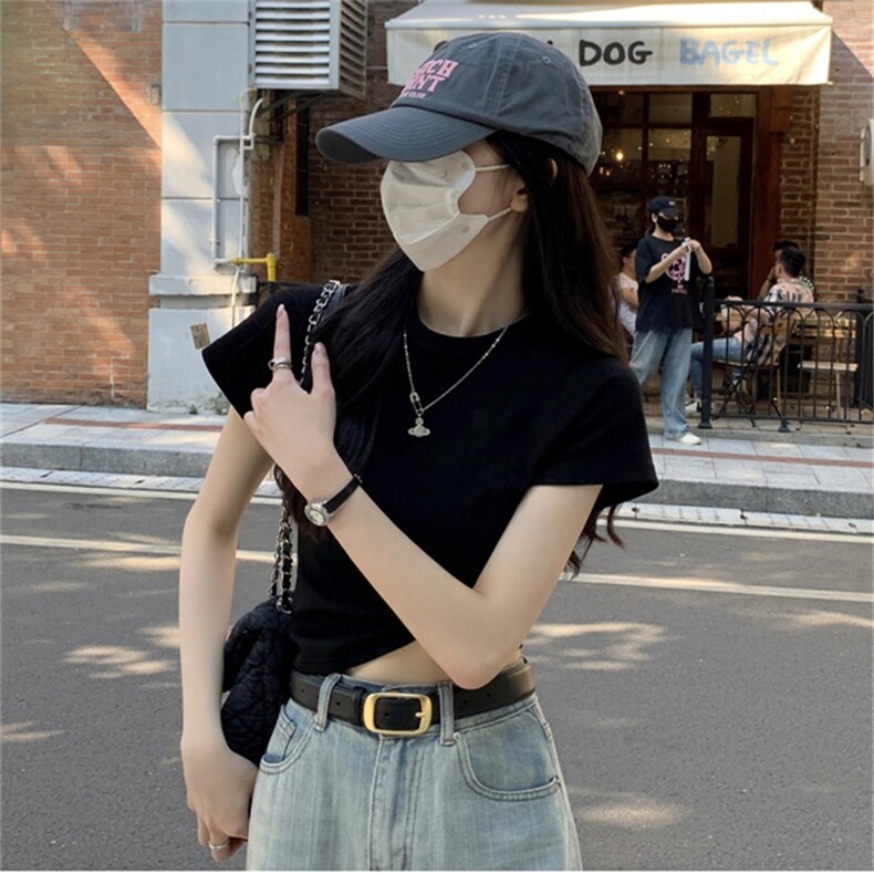 ZT5935-P35正肩短袖T恤女夏季短上衣辣妹紧身露脐显瘦打底衫,女装T恤,电商B245