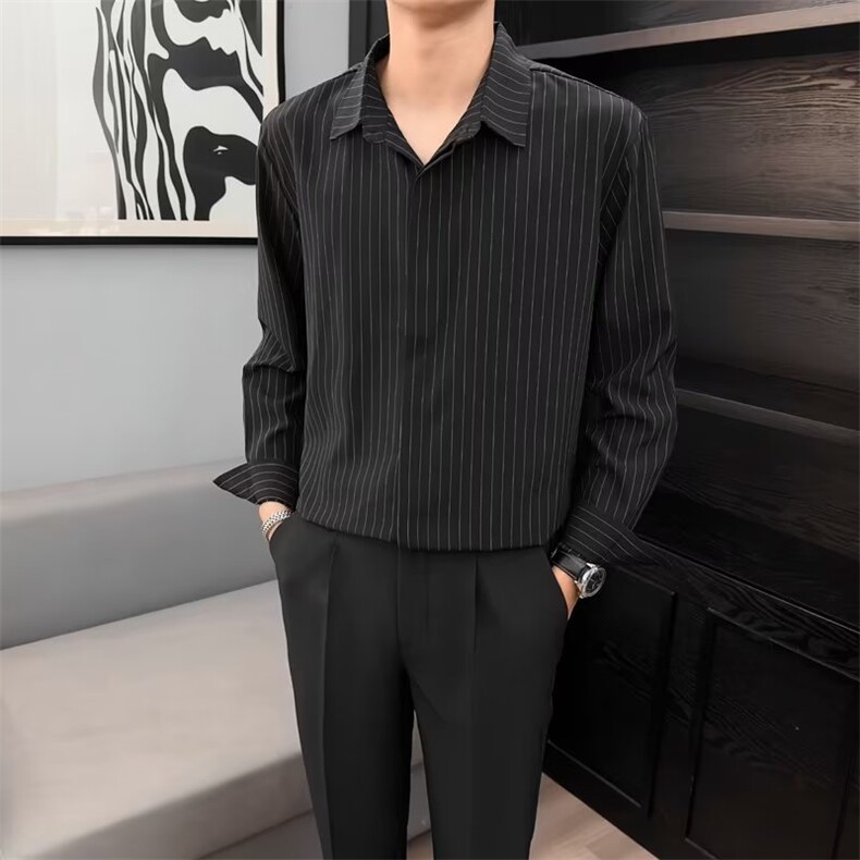 春秋长袖竖条纹衬衫男痞帅休闲青少年bf韩版日系雅痞衬衣T38,男装衬衫,星座1116A-2（原606A-1）