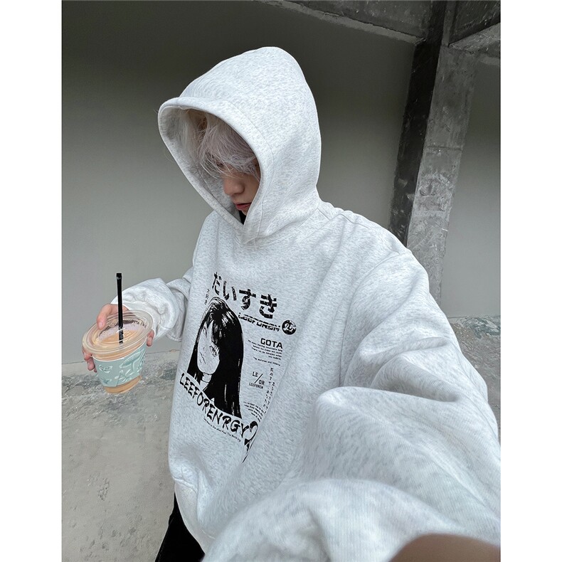 潮牌高街连帽卫衣男春秋季潮流设计感宽松圆领上衣青少年痞帅外套图片
