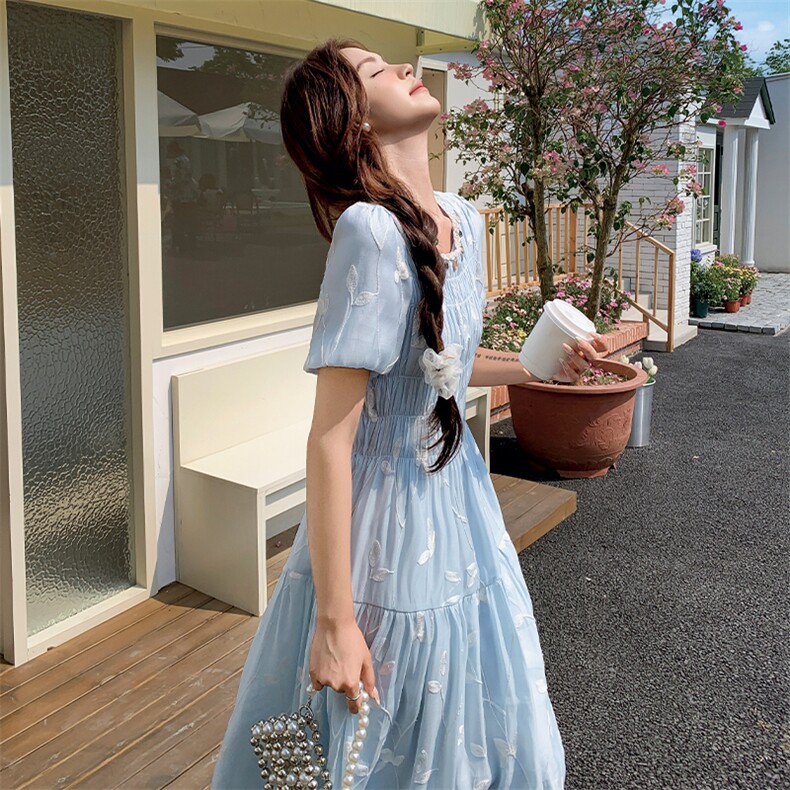连衣裙女夏季2025新款超仙森系可甜可盐桔梗初恋蛋糕裙子223-P135,女装连衣裙,莘蕾