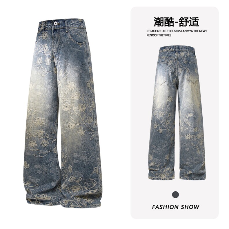 B221美式ins高街宽松提花微喇牛仔裤LK25577-特P45控78图片
