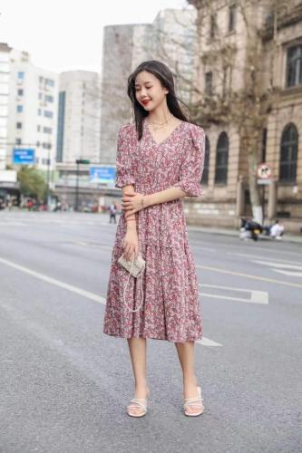 2021夏装新款雪纺连衣裙上新,女装连衣裙,萱萱家