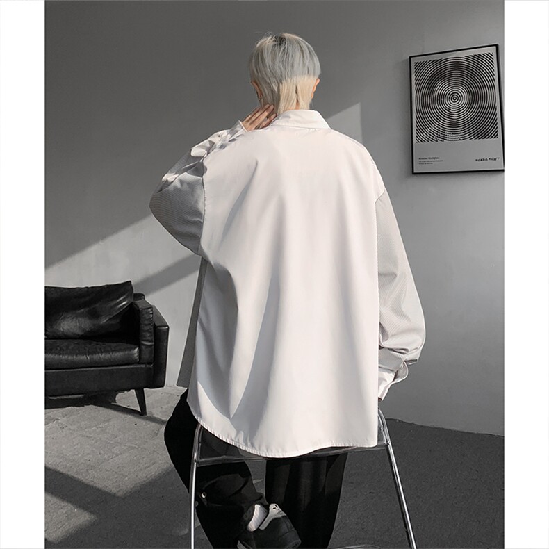 现货CS1119-特批32控68条纹撞色拼接百搭痞帅大码衬衫,男装衬衫,电商A059