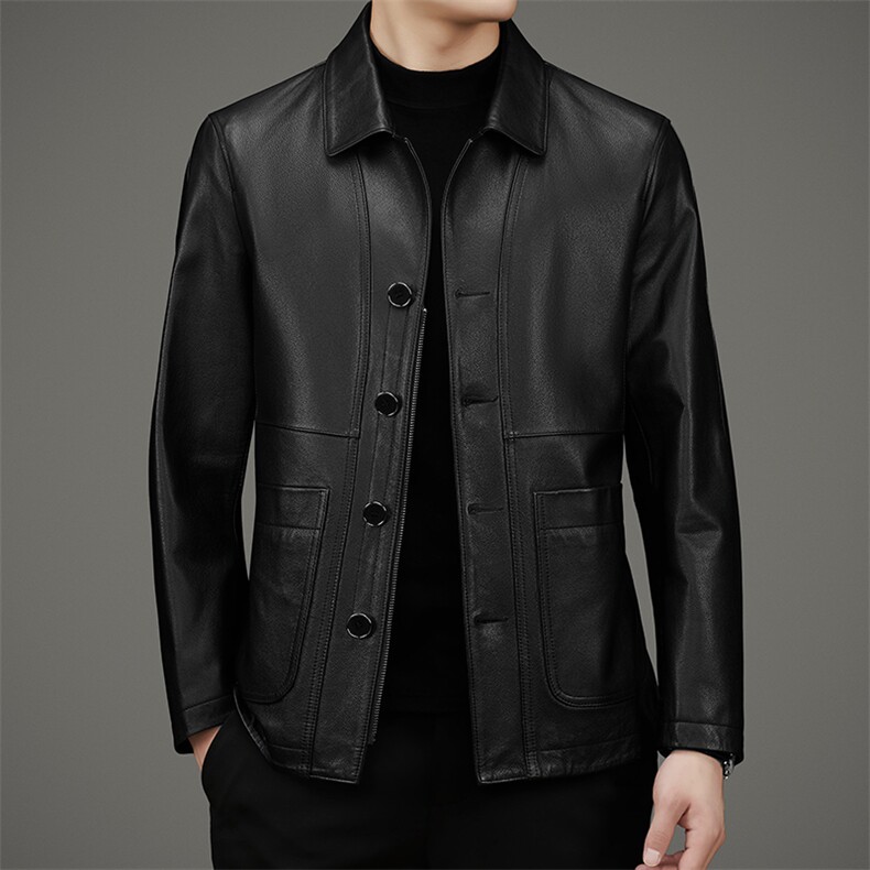 77035秋冬新款男士真皮皮衣绵羊皮翻领夹克商务休闲男装通勤P680，男装夹克，电商B360A（原721A）