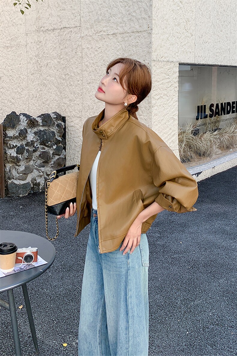 甜酷风黄色皮衣外套女春秋2025新款小个子又酷又飒机车服PU皮夹克,女装短外套,2C285