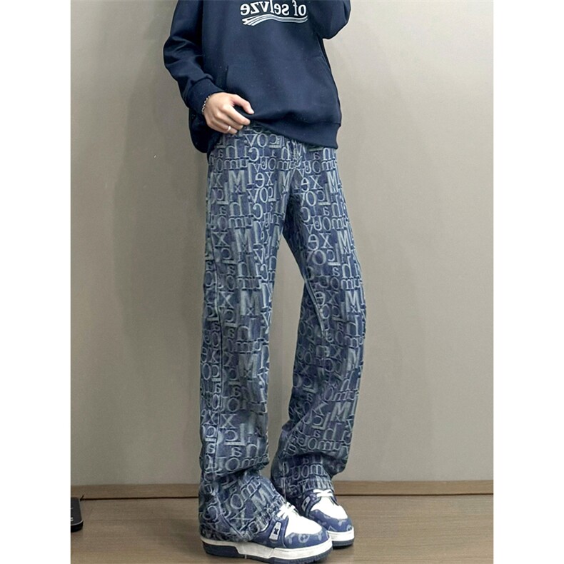 B221美式ins高街暗黑宽松直筒提花牛仔裤LK24395-特P52控88,男装牛仔裤,电商B221