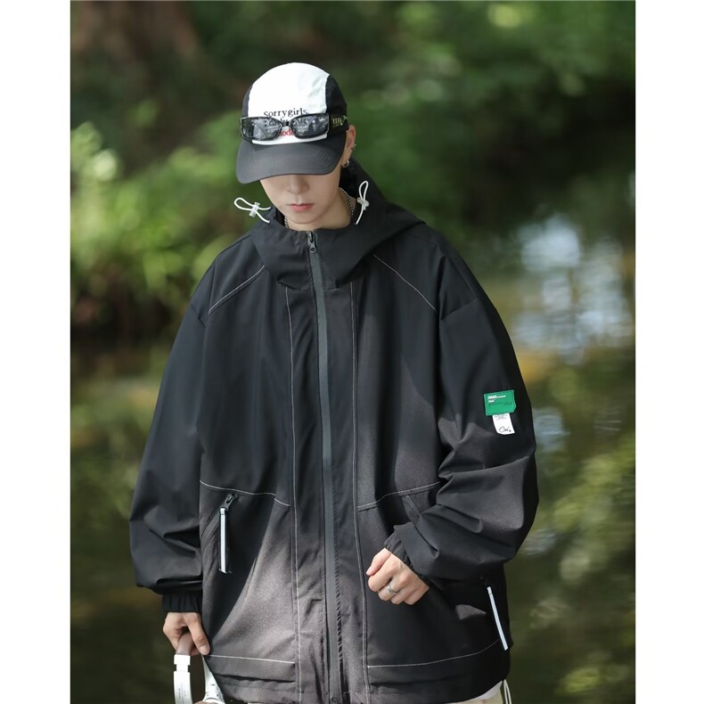 新款防水连帽外套男休闲春秋潮牌宽松美式夹克冲锋衣M7870-P65,男装夹克,星座1109-3
