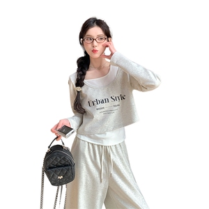 休闲运动风卫衣套装女2025年春季新款慵懒松弛感背心阔腿裤三件套图片