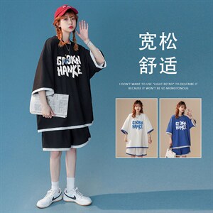 中性风 2023夏季新款字母印花拼接休闲套装 TZ876  p65控78图片
