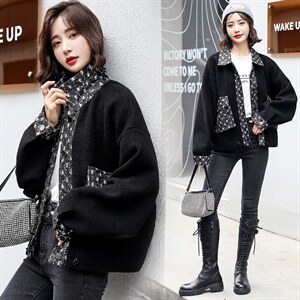 重工亮钻毛呢外套女短款潮女2025春秋新款翻领呢子大衣气质显瘦,女装短外套,意芙
