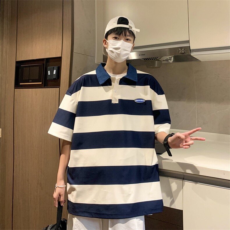 T3110-P30夏季宽松条纹polo短袖,男装T恤,星座1501-1
