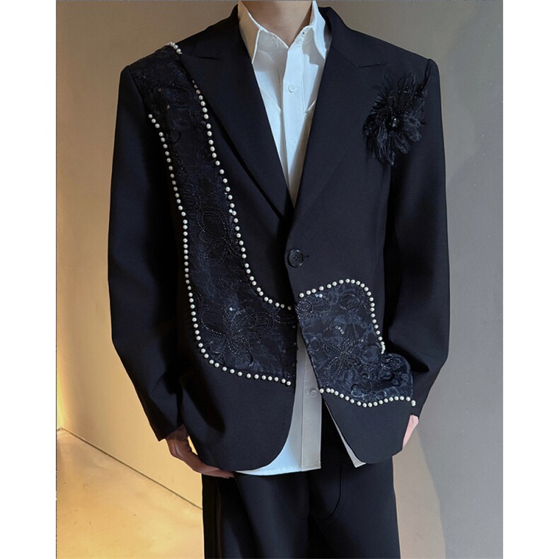 26春夏男士蕾丝花朵钉珠拼接重工礼服西装外套XZ183-P168，男装西服套装，电商B288