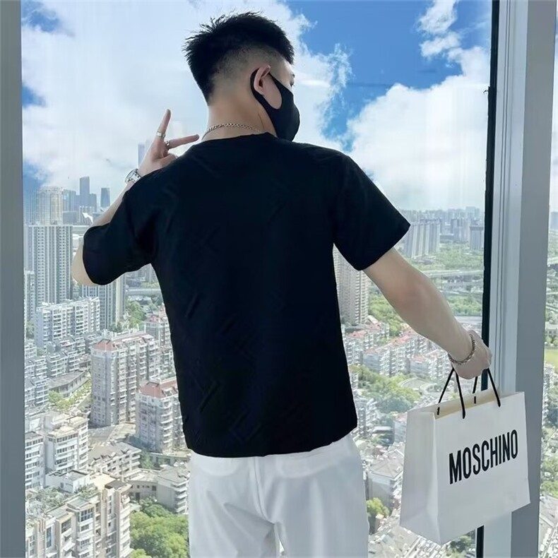 夏季男士t恤上衣短袖修身半袖潮流纯色字母提花圆领休闲个性体恤,男装T恤,星座1013