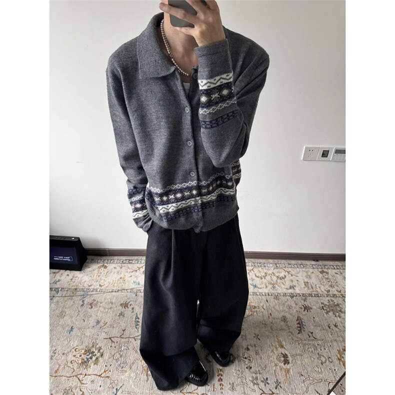 美式复古费尔岛提花毛衣男款秋冬季慵懒高级感针织衫cleanfit外套,男装针织衫/毛衣,星座908-1