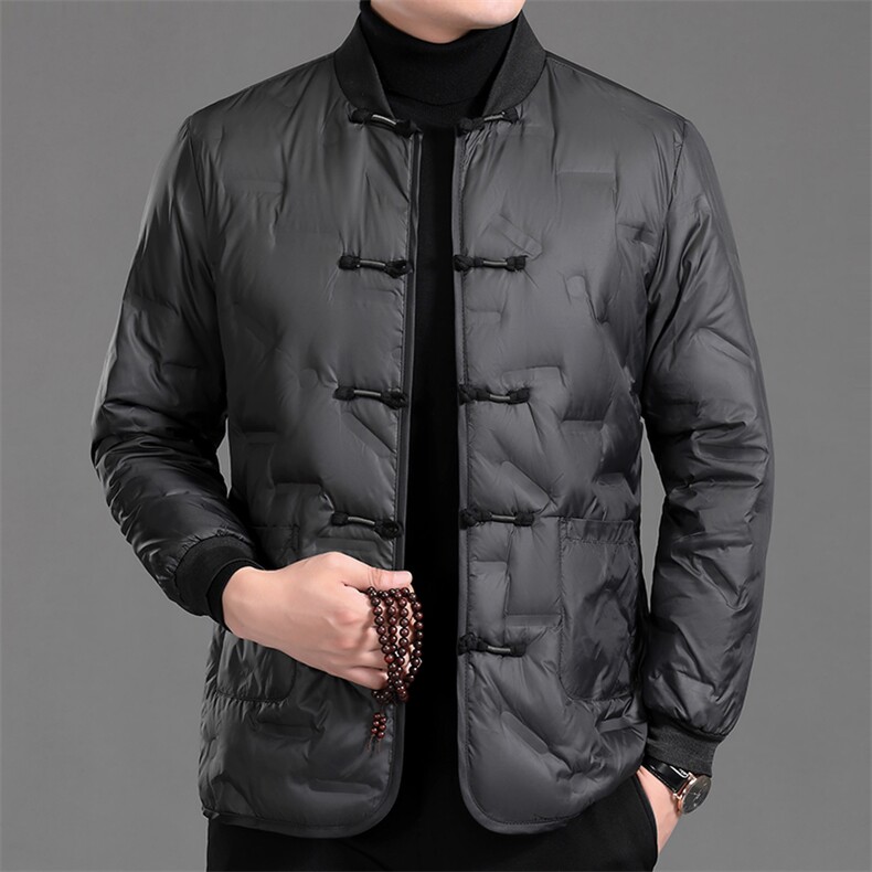 常货冬男士羽绒服唐装白鸭绒中老年风唐装轻薄羽绒服外套，男装羽绒服，钱塘723