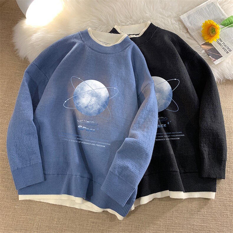 控78假两件毛衣男大码加绒针织衫男毛线衣M80241-P55加绒P70,男装针织衫/毛衣,电商A040