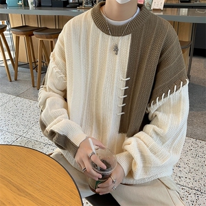 个性撞色毛衣男秋冬季潮牌圆领针织衫男宽松高级感外套M5122-P50图片