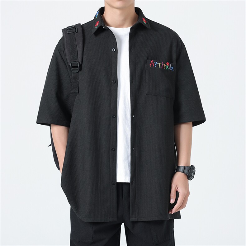 夏装刺绣短袖衬衫男宽松休闲衬衣CS605P35，男装T恤，电商C323