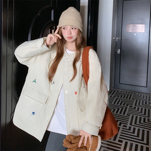 温柔风宽松菱格夹棉外套女2025年冬季新款设计感时尚显瘦保暖棉衣图片