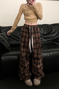 休闲百搭美式复古宽松直筒格子裤男女同款K640TP38无差价控79图片