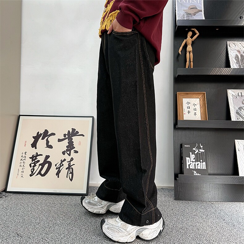 CK01/P78控108秋季中性风美式复古洗水直筒牛仔裤男女可穿黑首,男装牛仔裤,星座305B-1