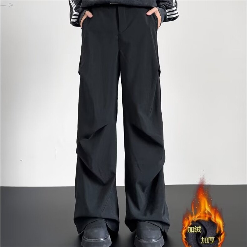 工装冲锋裤男款2024秋冬宽松加绒直筒阔腿高街休闲哈伦裤X36加绒,男装休闲裤,星座506
