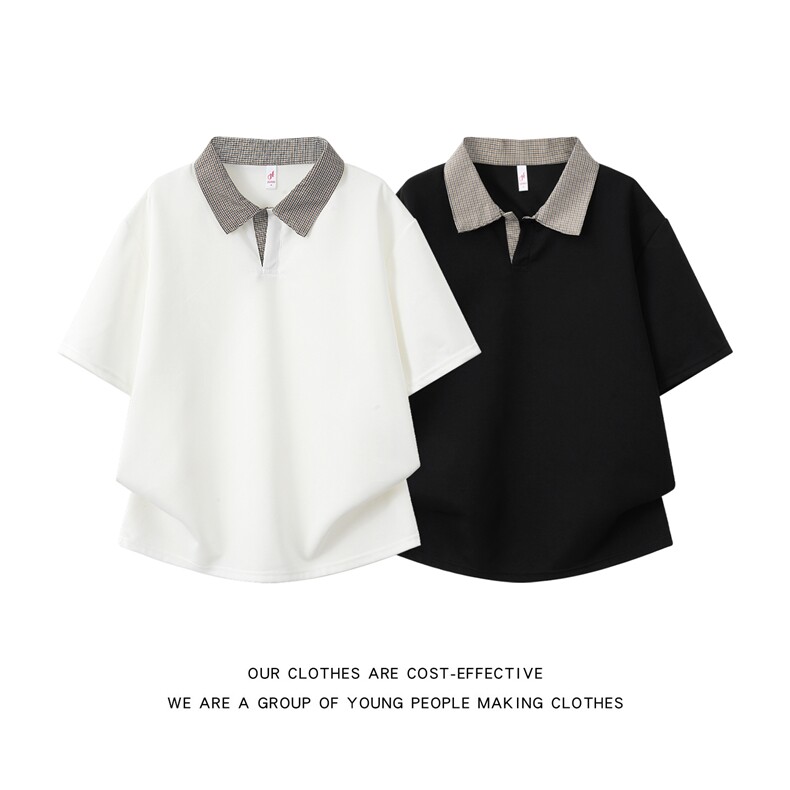 千鸟格拼接短袖polo衫男款夏季美式高街翻领t恤半袖T065-P30，男装T恤，星座308B-2