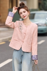 粉色新中式刺绣短款外套女2025春夏新款洋气减龄薄款盘扣唐装上衣，女装短外套，依如秀(原杭风阁)