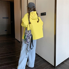 黄色冲锋衣外套女2025春季新款韩系设计感小个子休闲百搭连帽夹克，女装短外套，2C176