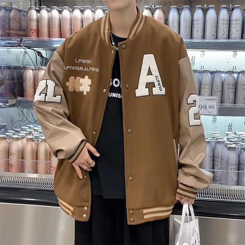 oversize潮复古夹克男棒球服ins潮流高街情侣外套 W3454-P58图片