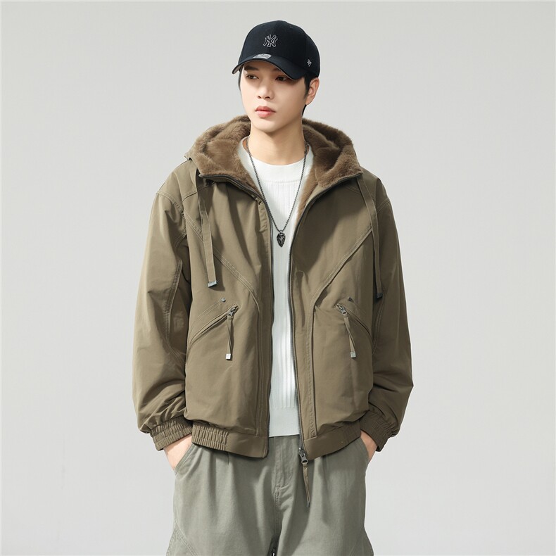 双面穿座山雕棉服连帽加绒情侣外套一件过冬原创双色银狐绒保暖,男装棉衣,电商D215