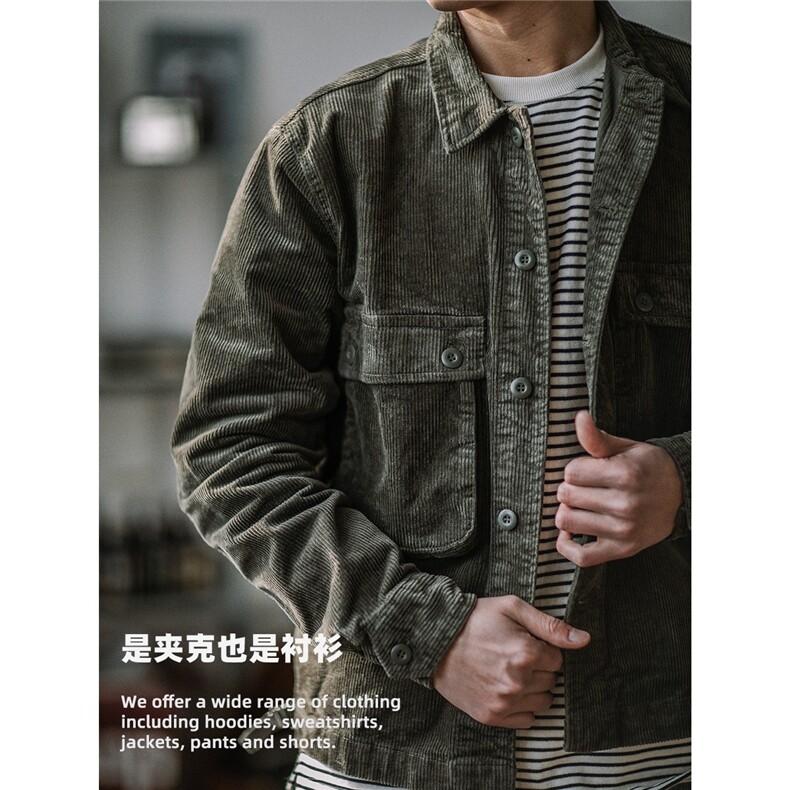 重磅复古水洗工装口袋灯芯绒衬衫厚保暖长袖春秋冬外套夹克男,男装夹克,星座506A