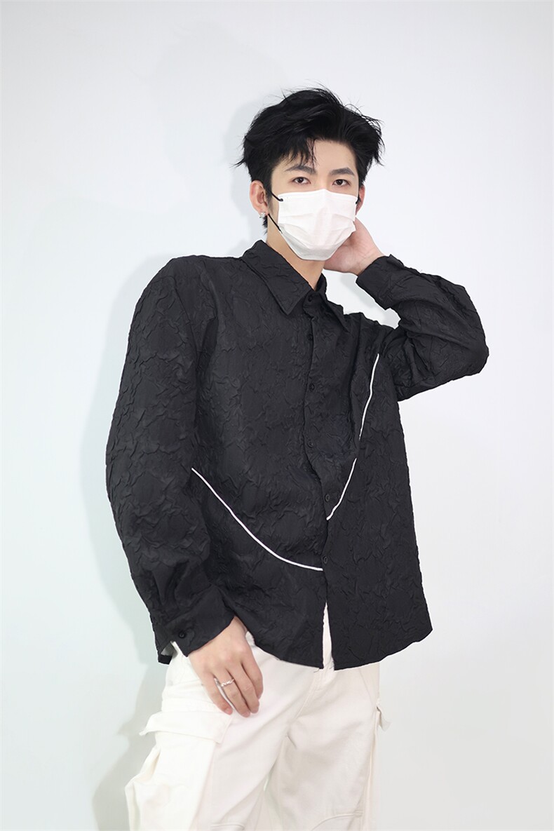 明星私服肌理感不规则反光线条衬衫外套小众设计感肌理感衬衫P45,男装衬衫,电商B319