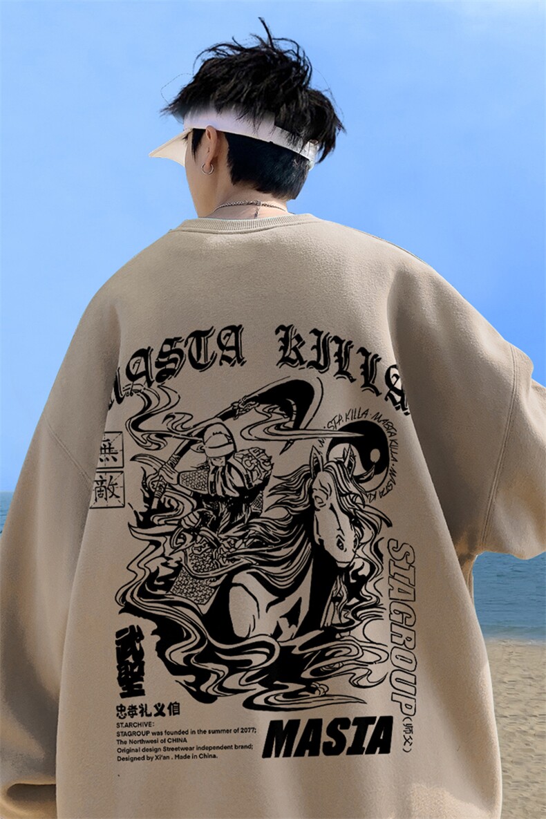 ！直播品质重磅宽松大码港风关公印花圆领卫衣WY39-特p28,男装卫衣,星座508（原C305）