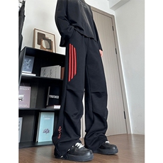 美式白花灰阔腿卫裤男士夏季高街休闲长裤条纹春秋款直筒运动裤子，男装休闲裤，星座218-1（原230）