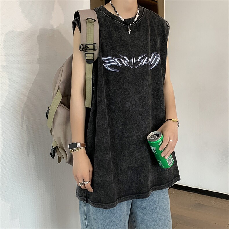 美式水洗短袖t恤男潮牌宽松可拆卸袖子背心夏季痞帅上衣TX16-P45,男装T恤,星座1008