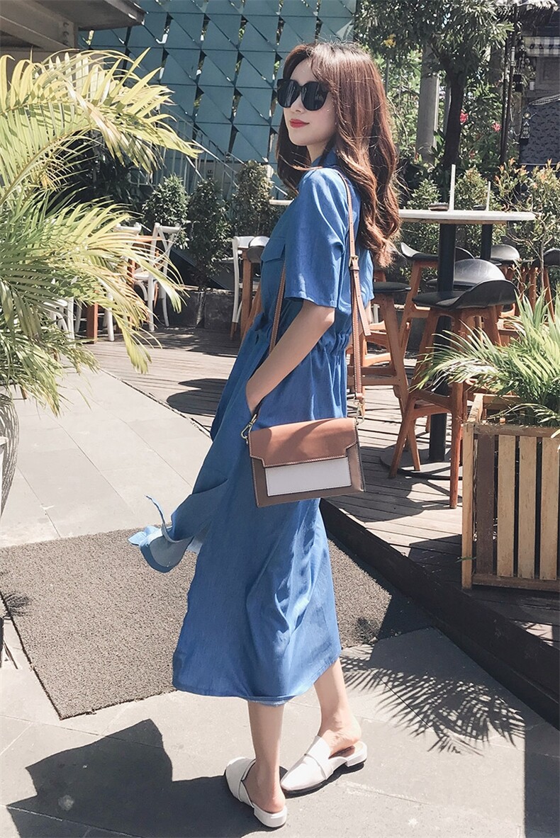 大货已出主推牛仔棉开叉衬衣裙连衣裙柒柒家Q41,女装连衣裙,柒柒家