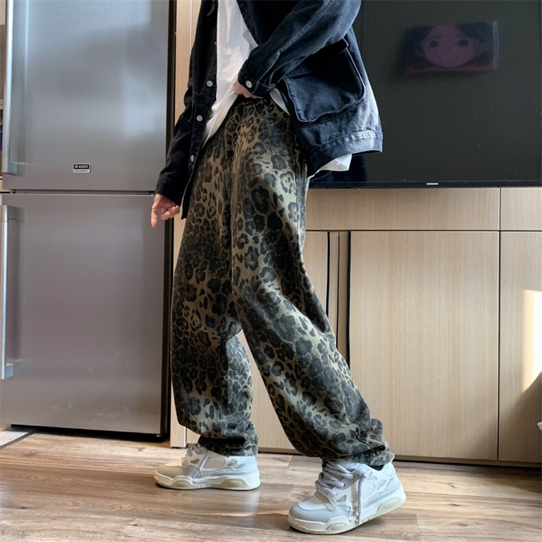 高街潮牌豹纹直筒休闲裤男女新款美式复古设计感工装裤89224-p53,男装休闲裤,星座1008