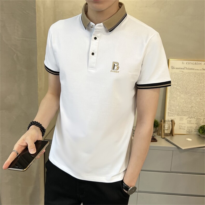 夏季店主风简约短袖POLO衫男修身休闲翻领刺绣拼色T恤T2302-P45,男装T恤,电商A413