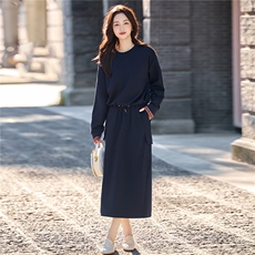 黑色格子拼接学院风套装裙女2025秋季新款休闲卫衣半身长裙两件套，女装套装/套裙，芭米依尚