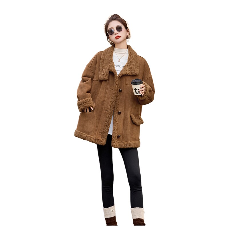 2025冬季休闲显瘦立领高端加厚保暖外套时尚皮毛一体女装,女装皮衣,自然秀