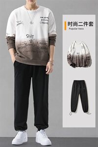 渐变卫衣男潮流两件套秋季2021新款青少年时尚休闲套装DF156TP90图片
