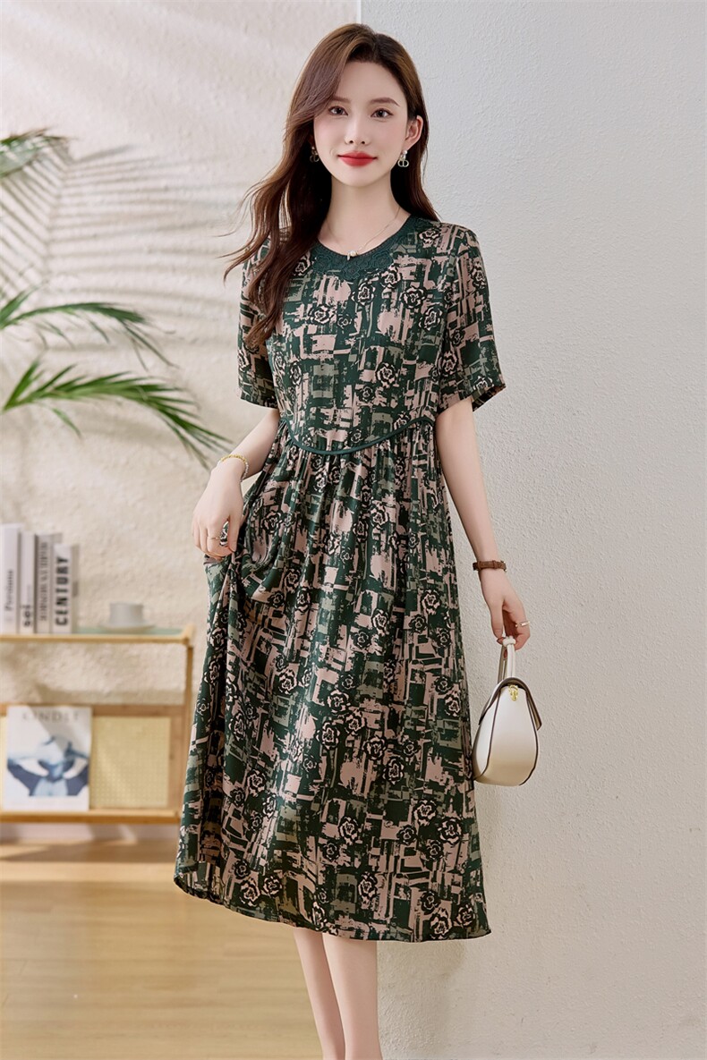 【夏季女装新款】大量现货领口绣花年轻妈妈中长款连衣裙,女装连衣裙,魅衣本色