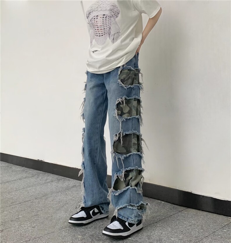 美式复古设计宽松大破坏街头牛仔裤男女百搭休闲潮流BK55-P70,男装牛仔裤,星座1109-3
