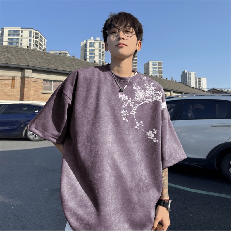 得物抖音直播高品质麂皮绒风印花宽松短袖djp295-特批23控39,男装T恤,星座605(原A050)
