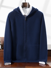 2025年秋冬季100羊毛衫七针双股连帽羊毛开衫通勤羊毛外套，男装针织衫/毛衣，星纬羊绒