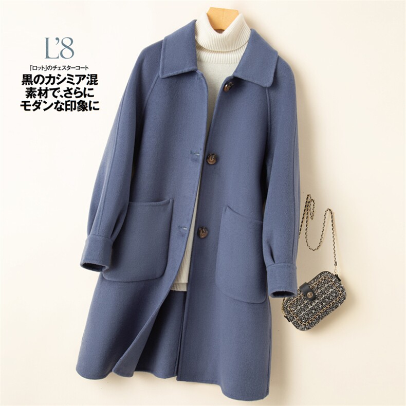 中长款单排扣翻领2025年秋冬季新款女士羊毛双面呢大衣，女装双面呢大衣，优远毛呢大衣