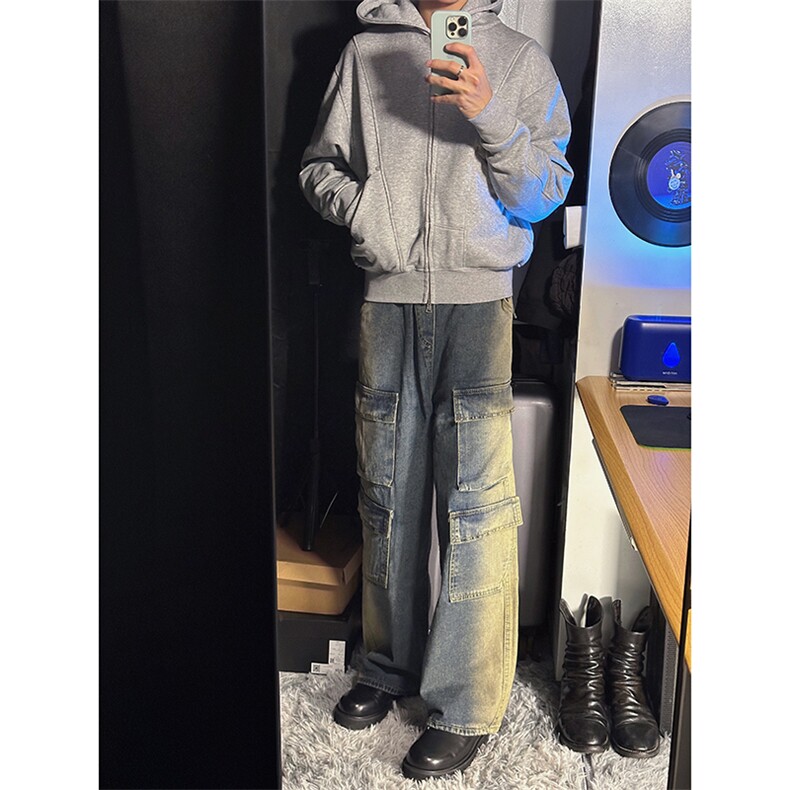 B221 美式ins高街重工艺宽松做旧工装牛仔裤子 LK23143-P80 控108图片