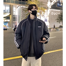 情侣装冬装港风条纹织带棉服棉衣休闲加厚外套男女G1107P118，男装棉衣，电商A339